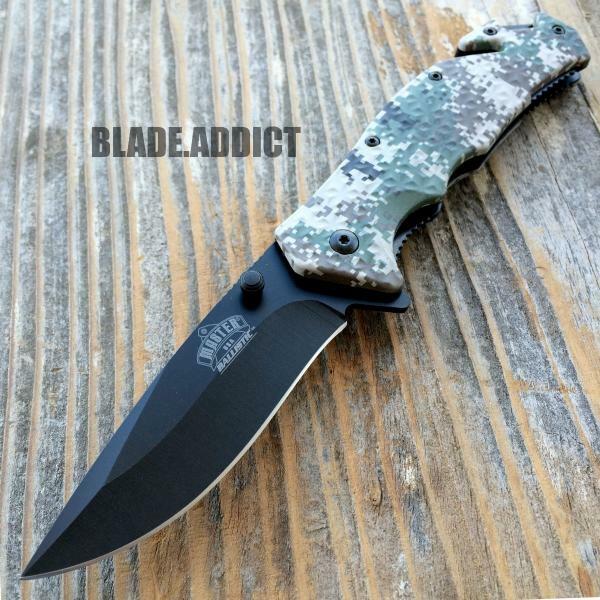 Military Camo Spring Assisted Rescue Pocket Knife - BLADE ADDICT