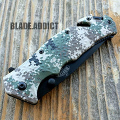 Military Camo Spring Assisted Rescue Pocket Knife - BLADE ADDICT