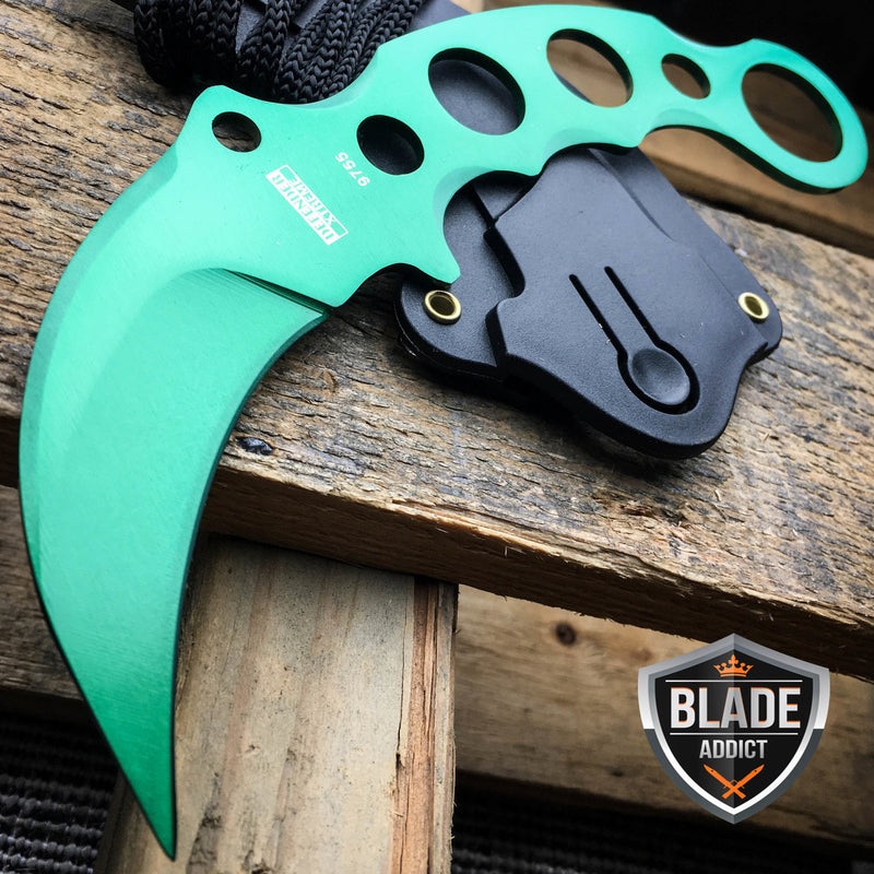TACTICAL GREEN COMBAT KARAMBIT NECK KNIFE Survival Hunting BOWIE FIXED BLADE