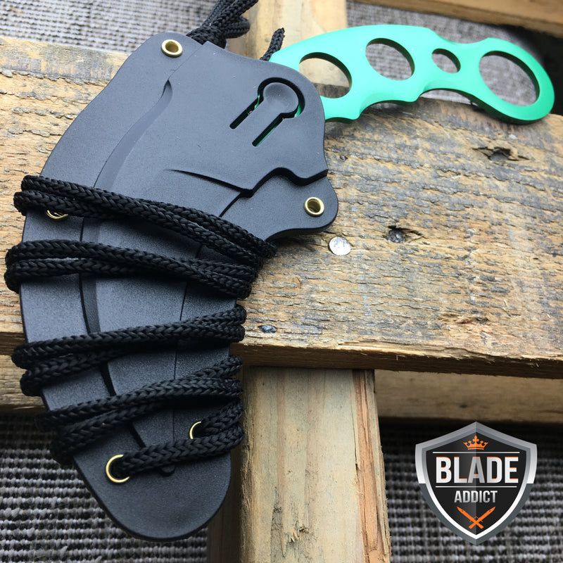 TACTICAL GREEN COMBAT KARAMBIT NECK KNIFE Survival Hunting BOWIE FIXED BLADE