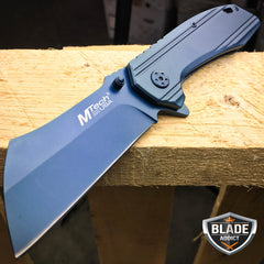 M-TECH TACTICAL Spring Assisted Open Pocket Knife CLEAVER RAZOR TITANIUM BLUE