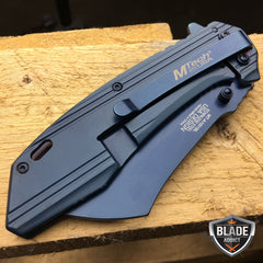 M-TECH TACTICAL Spring Assisted Open Pocket Knife CLEAVER RAZOR TITANIUM BLUE