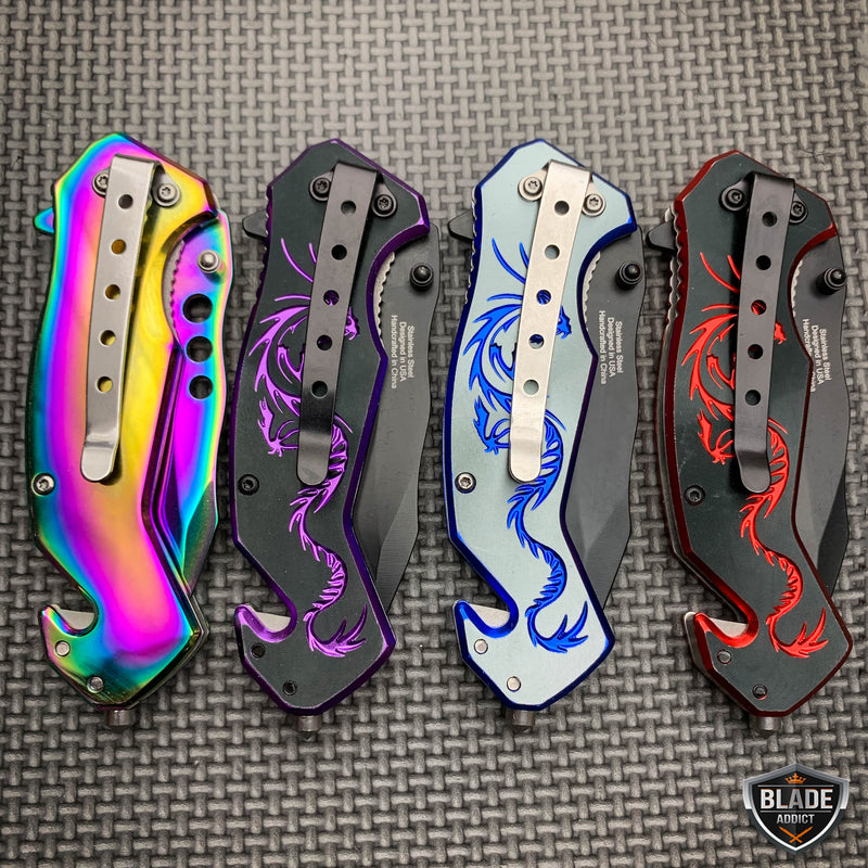 7.75" Tactical Fantasy Dragon Spring Assisted Open Rescue Folding Pocket Knife