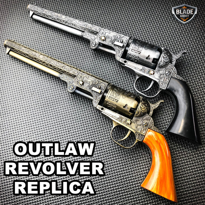 GOLD Outlaw Revolver Replica w Stand COLT NAVY CIVIL WAR CALVARY CONFEDERATE Gun