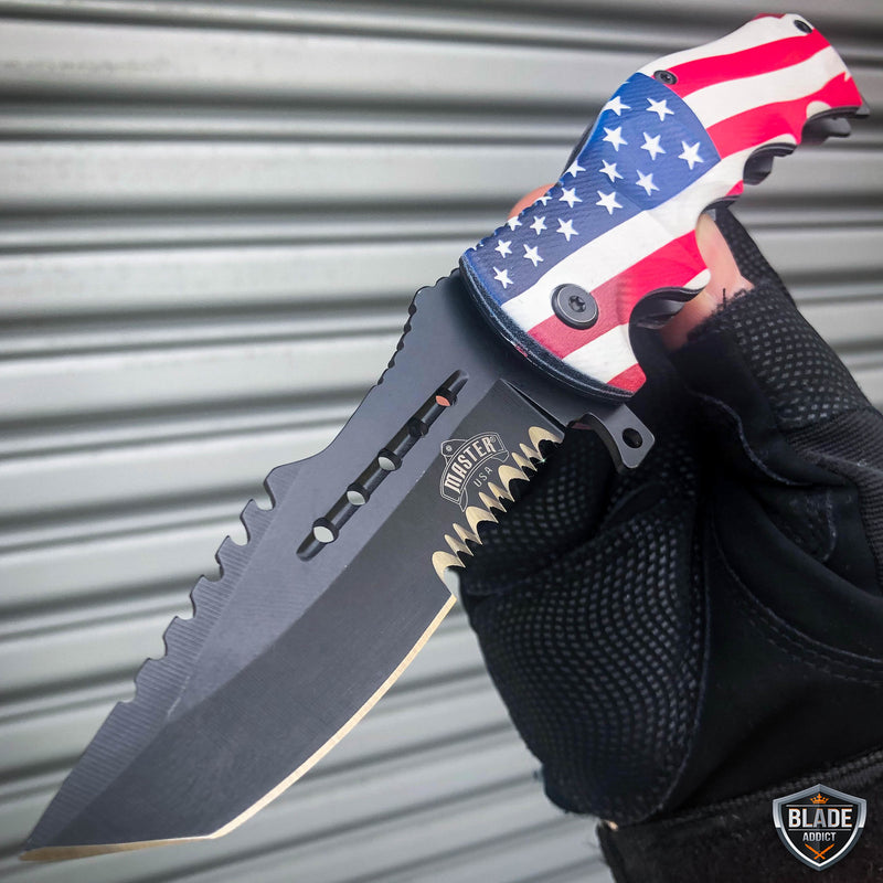 8.5" CSGO Tactical USA American FLAG Spring Assisted Folding Open Pocket Knife