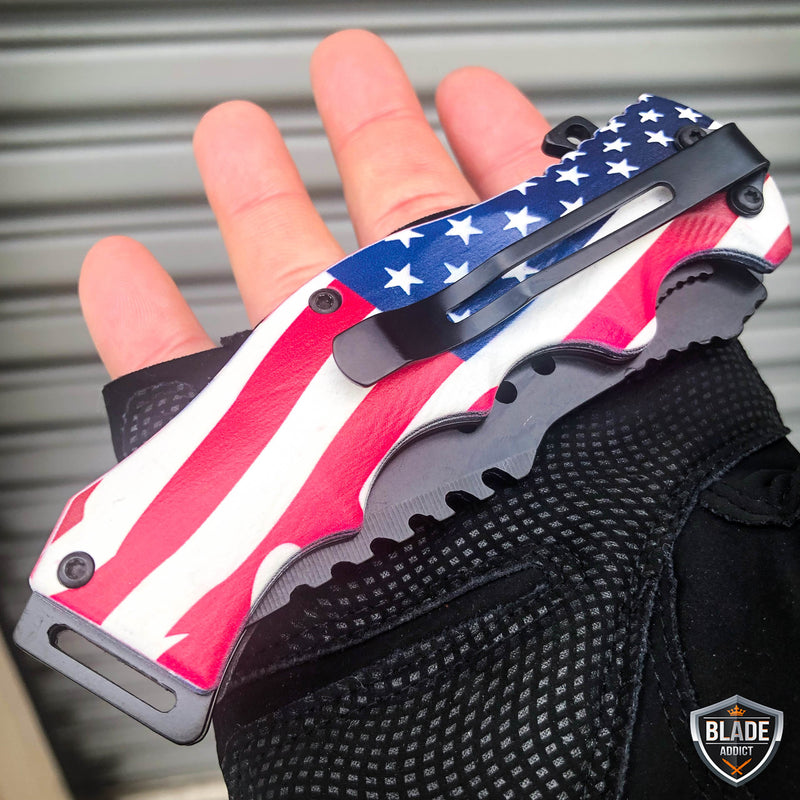 8.5" CSGO Tactical USA American FLAG Spring Assisted Folding Open Pocket Knife