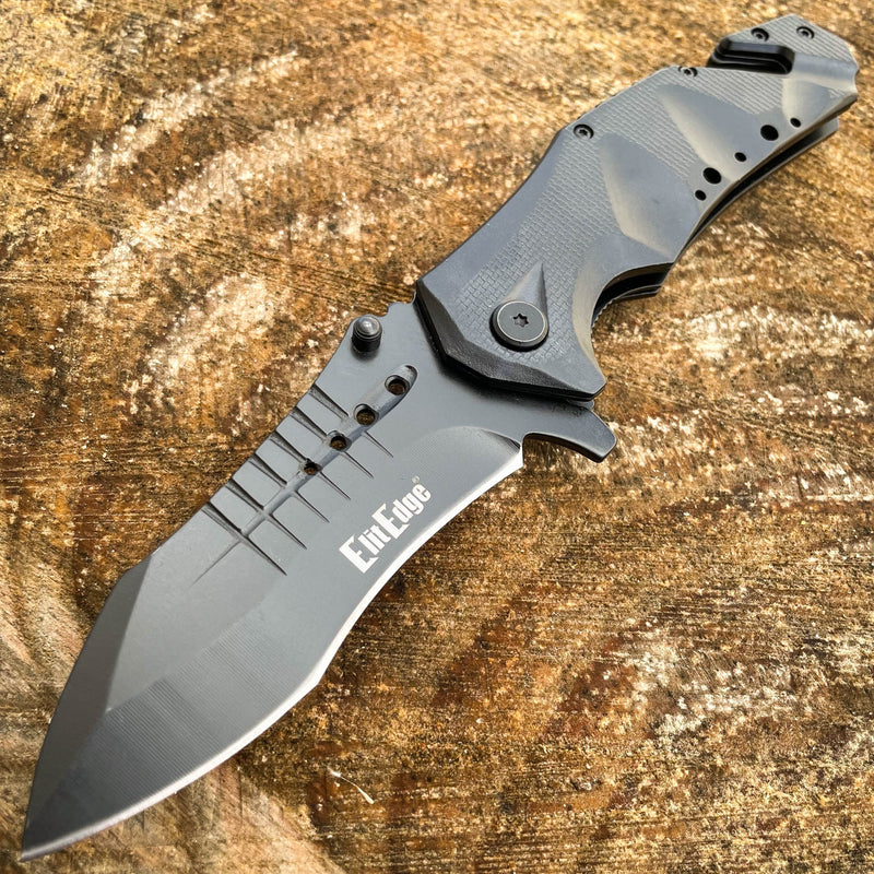 9" Black Spring Assisted Open Tactical Rescue Blade Folding Pocket Knife NEW - BLADE ADDICT