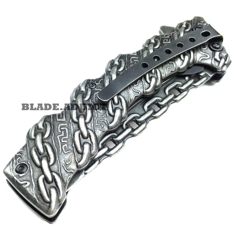 MEGAKNIFE CHAIN Spring Assisted Open Folding Pocket Knife Combat Tactical New