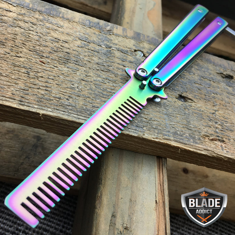 Butterfly Balisong Trainer Training COMB Knife Tool RAINBOW Metal Practice NEW