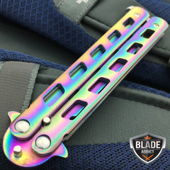 New Rainbow Practice BALISONG METAL BUTTERFLY RAINBOW Steel Trainer Knife Tool