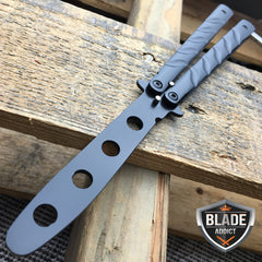 High Quality Practice BALISONG METAL BUTTERFLY Dull BLADE Trainer Knife BLACK