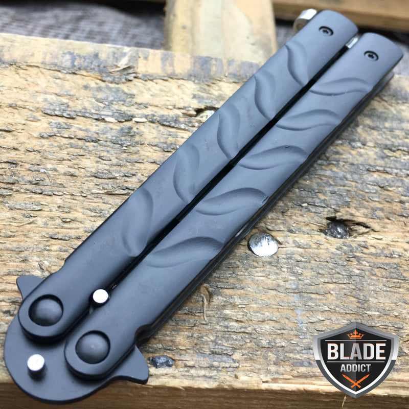 High Quality Practice BALISONG METAL BUTTERFLY Dull BLADE Trainer Knife BLACK