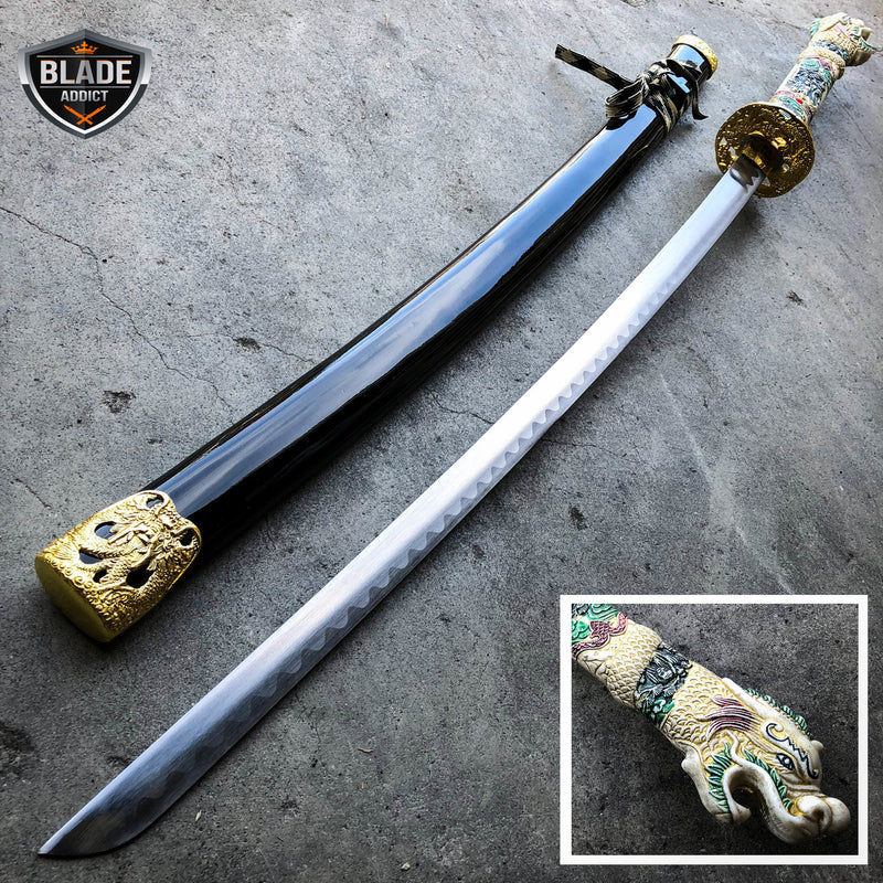 40" White Dragon SAMURAI NINJA Bushido KATANA Japanese Sword Carbon Steel Blade NEW