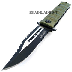 TAC FORCE Spring Assisted Open GREEN Sawback Bowie Rescue Tactical Pocket Knife NEW