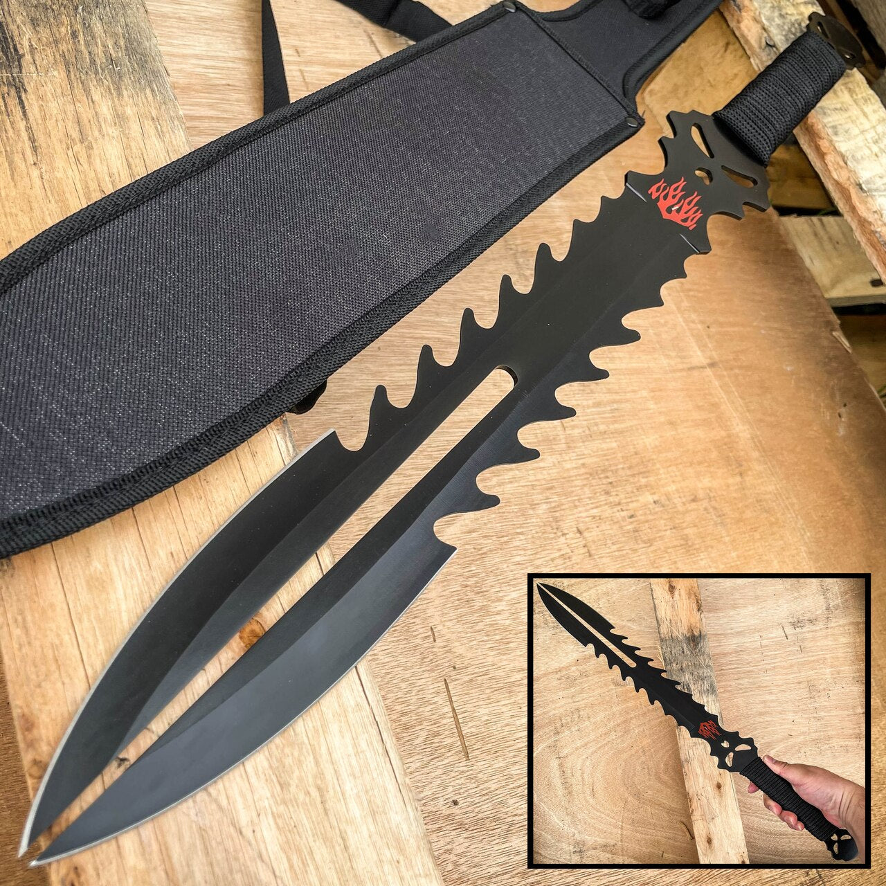 27 Full Tang Tactical Blade Katana Ninja Sword Machete w/Throwing Knife  Hunting