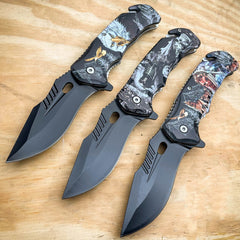 Military TACTICAL Assisted Open Pocket Folding Skull Rescue Knife Blade - BLADE ADDICT