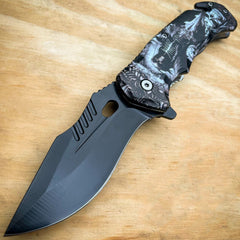 Military TACTICAL Assisted Open Pocket Folding Skull Rescue Knife Blade Grim Reaper - BLADE ADDICT