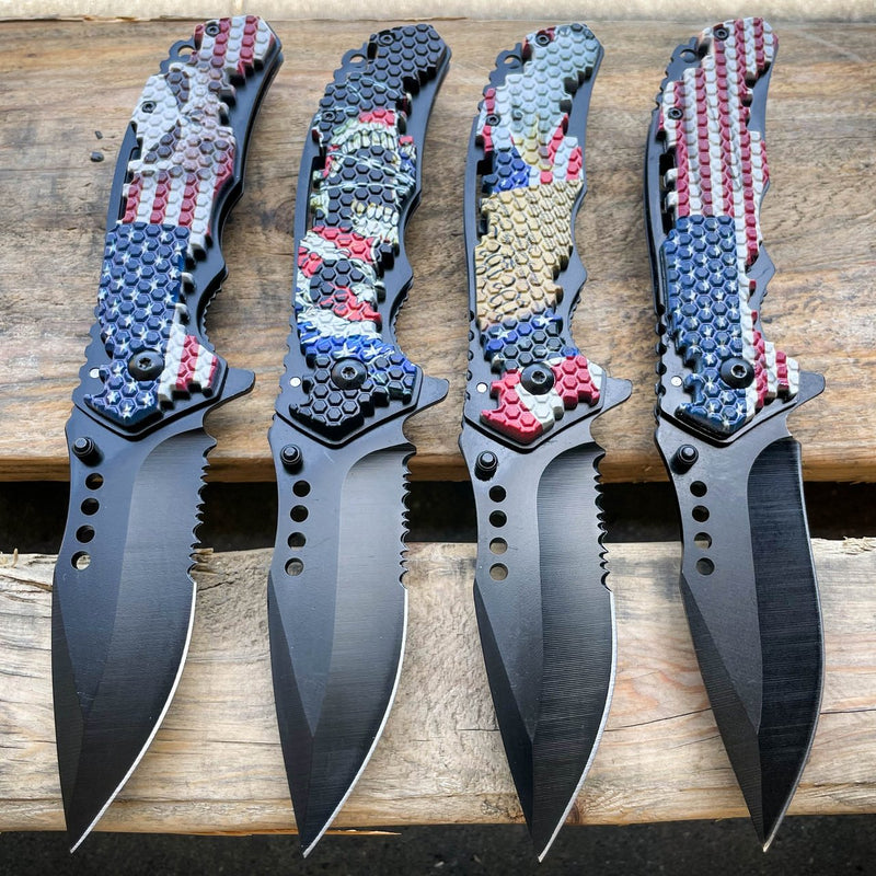 Military TACTICAL USA AMERICAN FLAG Assisted Pocket Folding OPEN Knife Blade - BLADE ADDICT