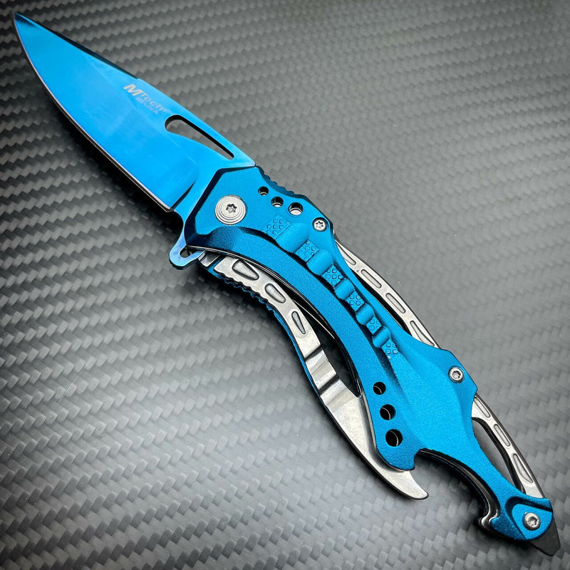 8.25" MTECH BLUE SPRING ASSISTED OPEN TACTICAL FOLDING POCKET KNIFE Blade - BLADE ADDICT