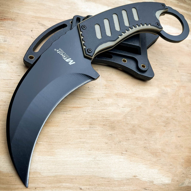 8" Military Tactical G10 Karambit Tan - BLADE ADDICT