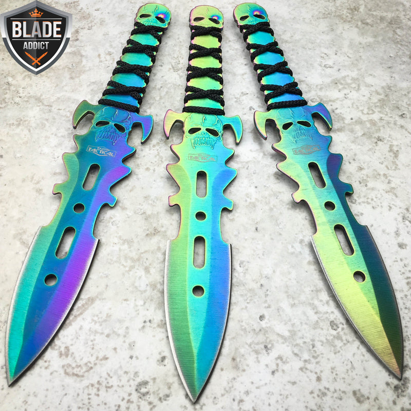 3PC Ninja Tactical Combat Naruto Kunai Throwing Knife + Sheath RAINBOW SET