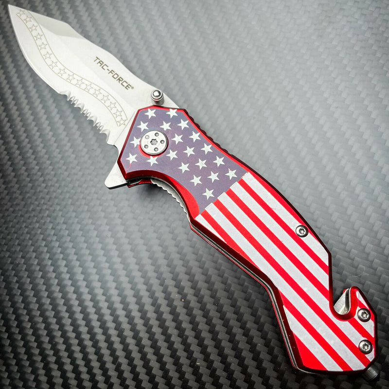 7.25" TAC FORCE USA AMERICAN FLAG ASSISTED OPEN FOLDING SPRING POCKET KNIFE OPEN - BLADE ADDICT