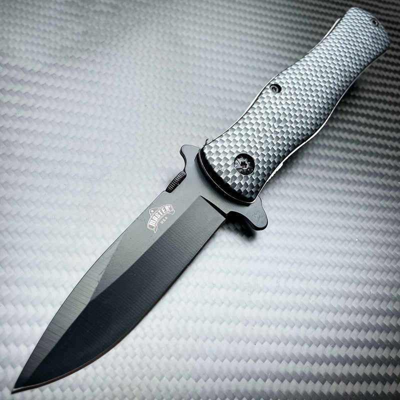 8" Master Carbon Fiber SPRING OPEN ASSISTED TACTICAL FOLDING POCKET KNIFE Blade - BLADE ADDICT