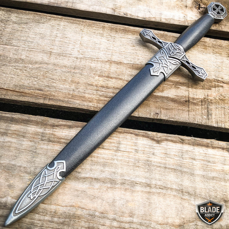 15.75" Dark Knight Celtic Cross Medieval FIXED BLADE Short Sword Knife Dagger