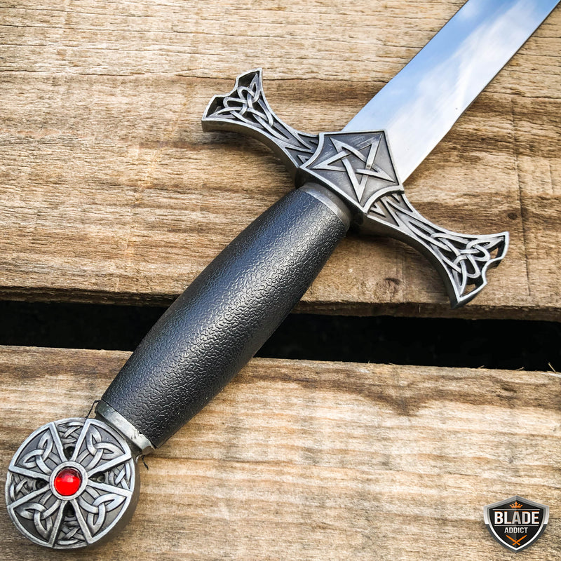 15.75" Dark Knight Celtic Cross Medieval FIXED BLADE Short Sword Knife Dagger