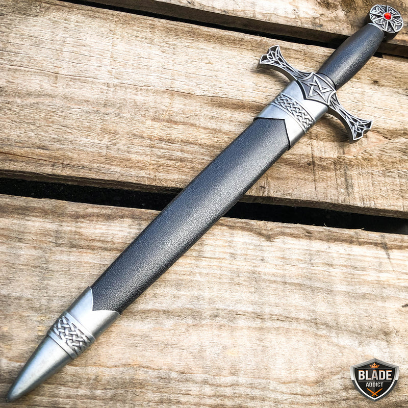 15.75" Dark Knight Celtic Cross Medieval FIXED BLADE Short Sword Knife Dagger