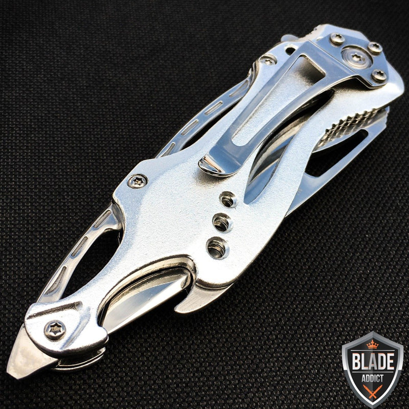 8" MEGAKNIFE SILVER CHROME SPRING ASSISTED OPEN Tactical POCKET KNIFE Bottle Opener