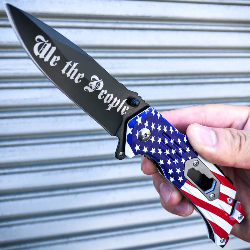 8" AMERICAN FLAG Knife USA Tactical Spring OPEN Assisted Folding Pocket Rescue Knife Multi Tool