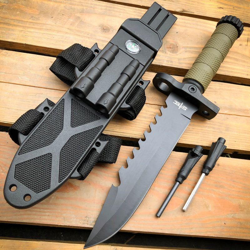 12.5" TACTICAL Hunting Fixed Blade Army SURVIVAL Knife w Fire Starter