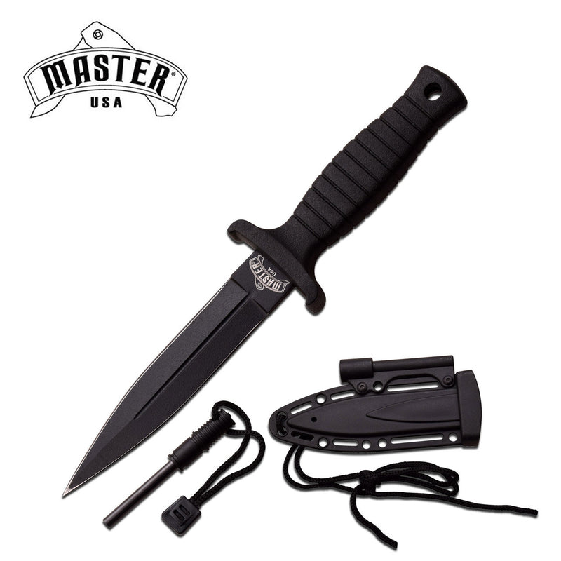 7" Double Edge Military Tactical Hunting Dagger Boot Neck Knife + Fire Starter Black