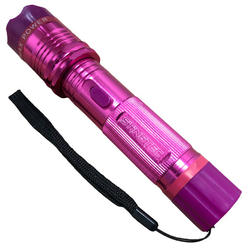 STINGTEC PINK METAL Stun Gun MAX POWER Rechargeable LED Flashlight w/ Case NEW