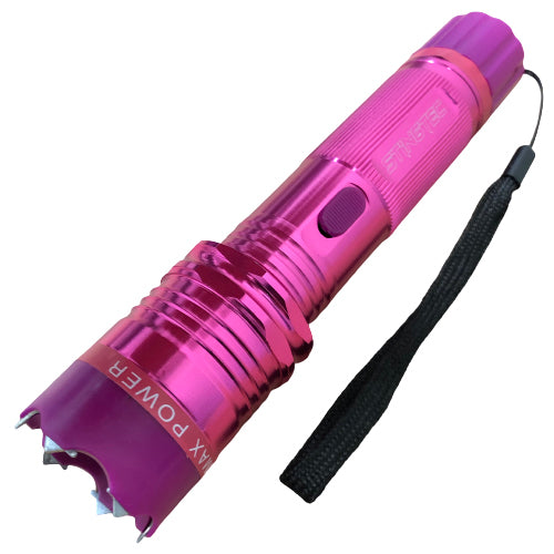 STINGTEC PINK METAL Stun Gun MAX POWER Rechargeable LED Flashlight w/ Case NEW