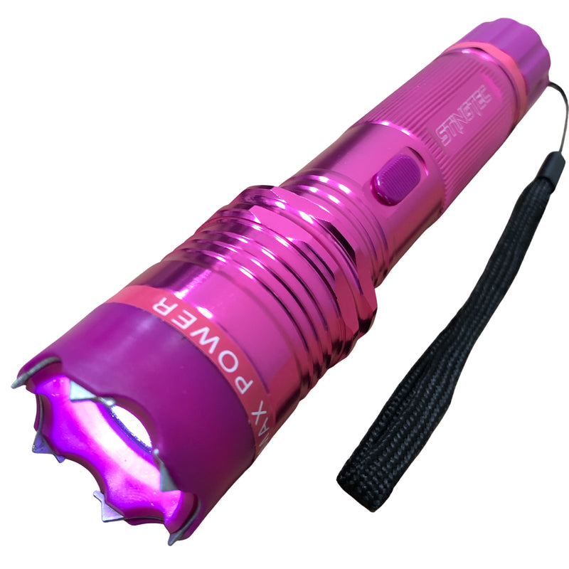 STINGTEC PINK METAL Stun Gun MAX POWER Rechargeable LED Flashlight w/ Case NEW