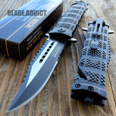 TAC FORCE Black Spring Assisted Open SAWBACK BOWIE Tactical Rescue Pocket Knife