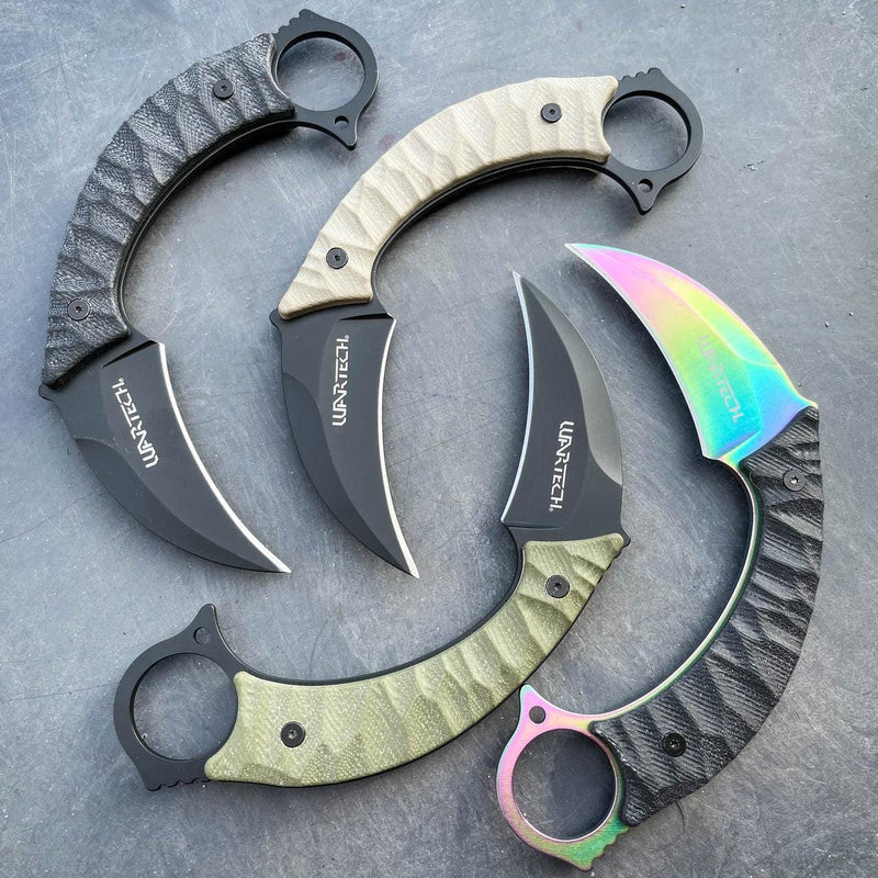 8" Military Survival Karambit Fixed Blade Camping Combat Knife w Hard Sheath - BLADE ADDICT