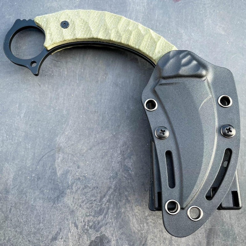 8" Military Survival Karambit Fixed Blade Camping Combat Knife w Hard Sheath - BLADE ADDICT