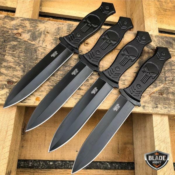 9.5" Tactical FIXED BLADE Full Tang Hunting Skull Dagger Boot Knife w/ Sheath - BLADE ADDICT