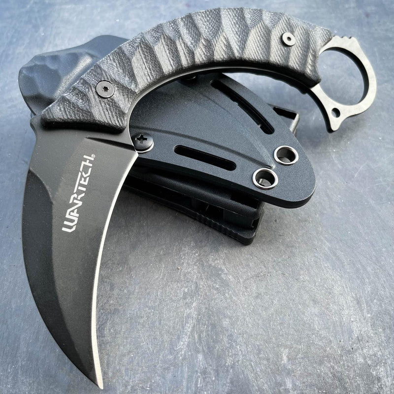 8" Military Survival Karambit Fixed Blade Camping Combat Knife w Hard Sheath Black - BLADE ADDICT