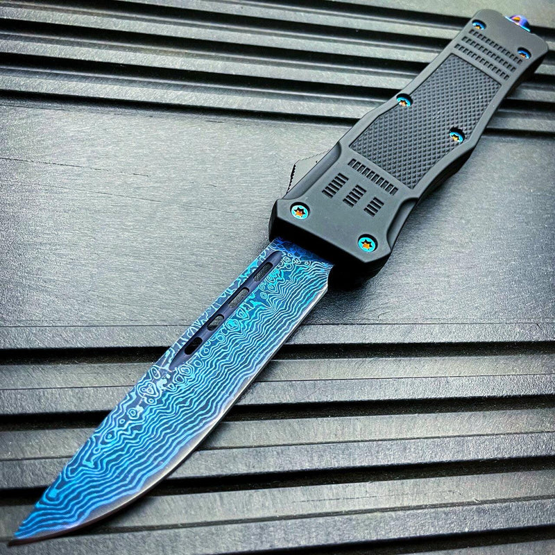 Damascus Etch OTF Blue - BLADE ADDICT