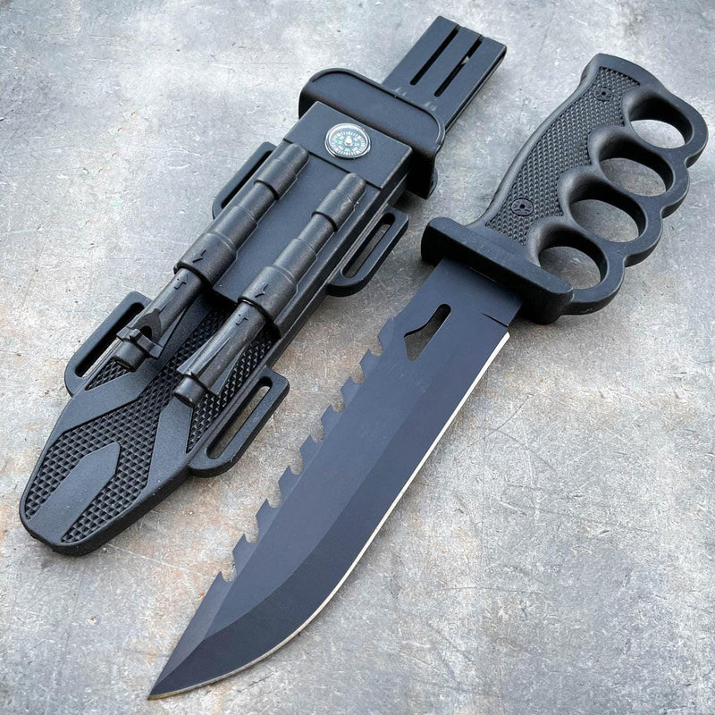 12.5 Survival Knuckle Fixed Blade w/ Compass, Fire Starter, Sharpenin