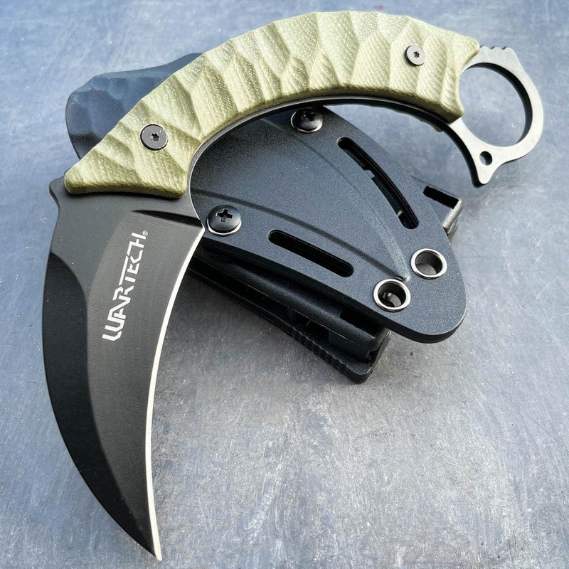 8" Military Survival Karambit Fixed Blade Camping Combat Knife w Hard Sheath Green - BLADE ADDICT