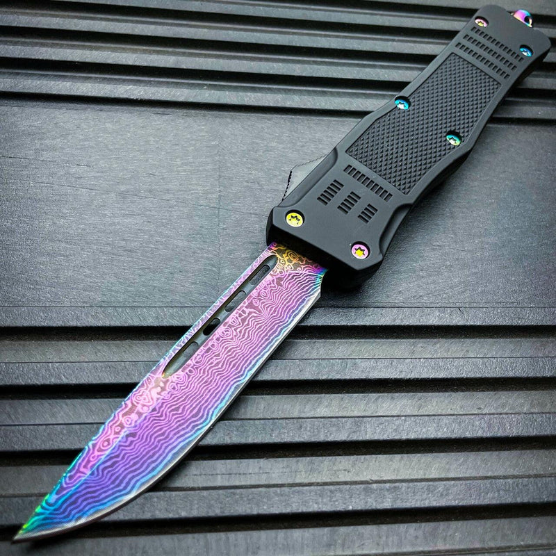 Damascus Etch OTF Rainbow - BLADE ADDICT