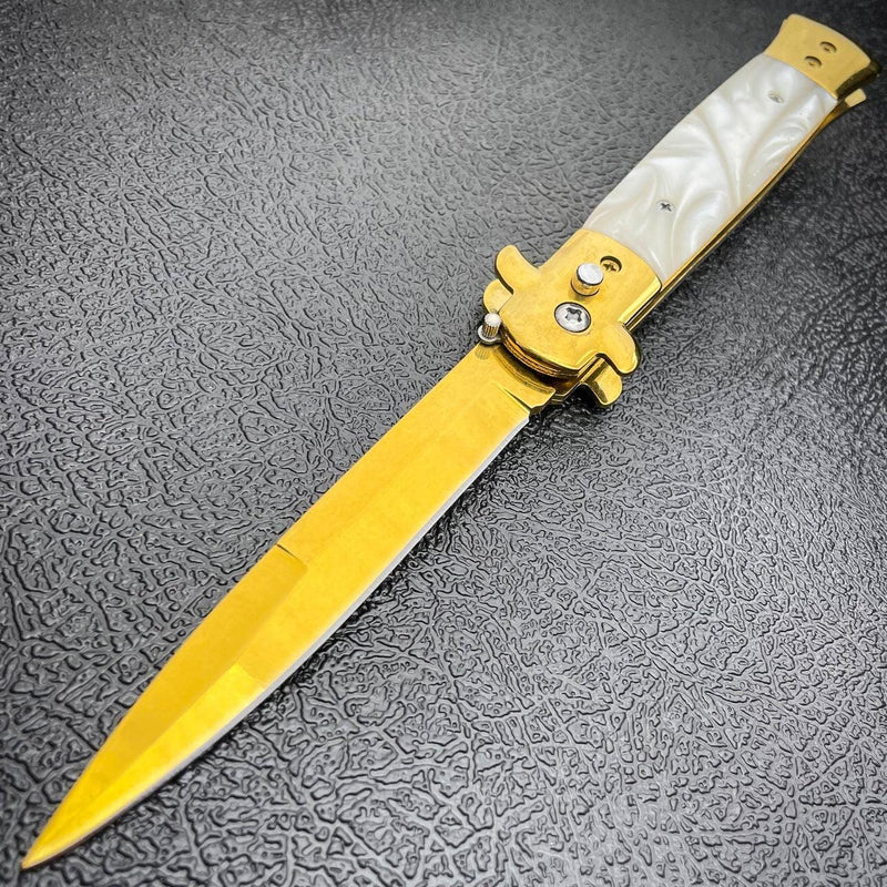 Gold Auto Italian Stiletto White - BLADE ADDICT