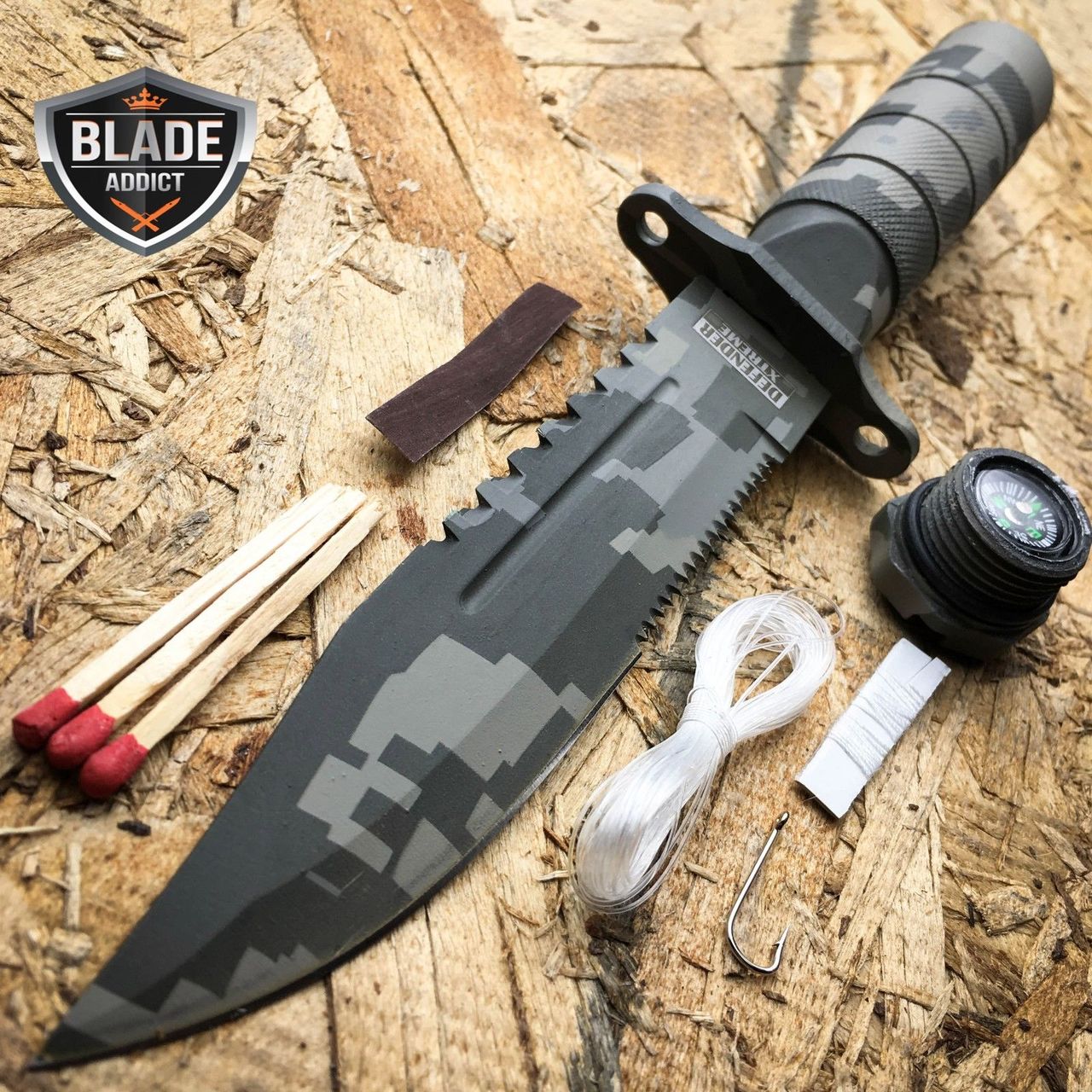 8.5 Military Camo Tactical Fishing Hunting Knife Survival Kit Blade w