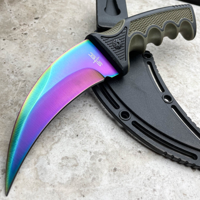 5PC Rainbow Tactical Combat Fixed Blade Machete Sword Throwing Knife  Karambit Set - MEGAKNIFE