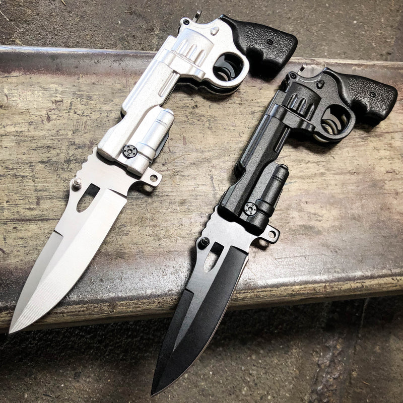 9" REVOLVER Tactical Pistol Replica Gun Spring OPEN Assisted Fold Pocket Knife